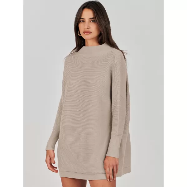 imageANRABESS Women 2023 Trendy Casual Turtleneck Batwing Sleeve Slouchy Oversized Ribbed Knit Tunic Sweaters PulloverRed Apricot