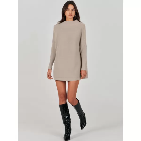 imageANRABESS Women 2023 Trendy Casual Turtleneck Batwing Sleeve Slouchy Oversized Ribbed Knit Tunic Sweaters PulloverRed Apricot