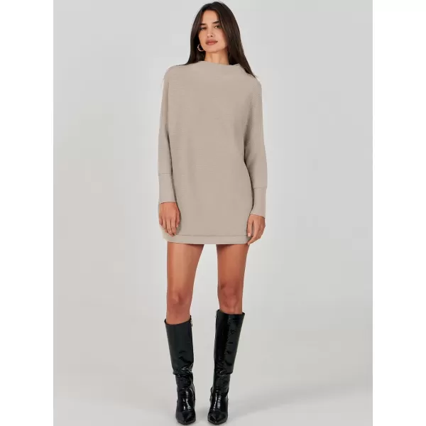 imageANRABESS Women 2023 Trendy Casual Turtleneck Batwing Sleeve Slouchy Oversized Ribbed Knit Tunic Sweaters PulloverRed Apricot