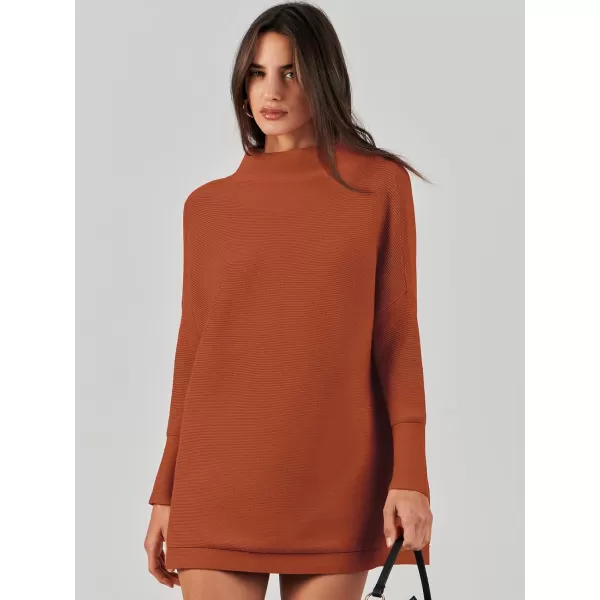 imageANRABESS Women 2023 Trendy Casual Turtleneck Batwing Sleeve Slouchy Oversized Ribbed Knit Tunic Sweaters PulloverRust
