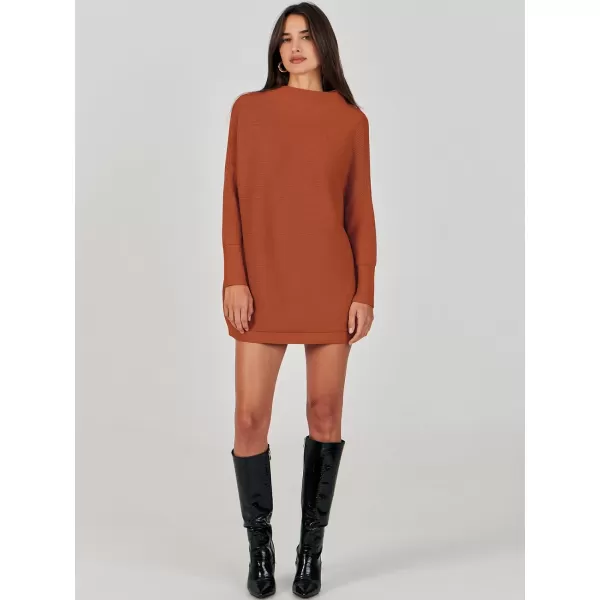 imageANRABESS Women 2023 Trendy Casual Turtleneck Batwing Sleeve Slouchy Oversized Ribbed Knit Tunic Sweaters PulloverRust