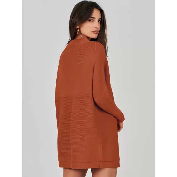 imageANRABESS Women 2023 Trendy Casual Turtleneck Batwing Sleeve Slouchy Oversized Ribbed Knit Tunic Sweaters PulloverRust