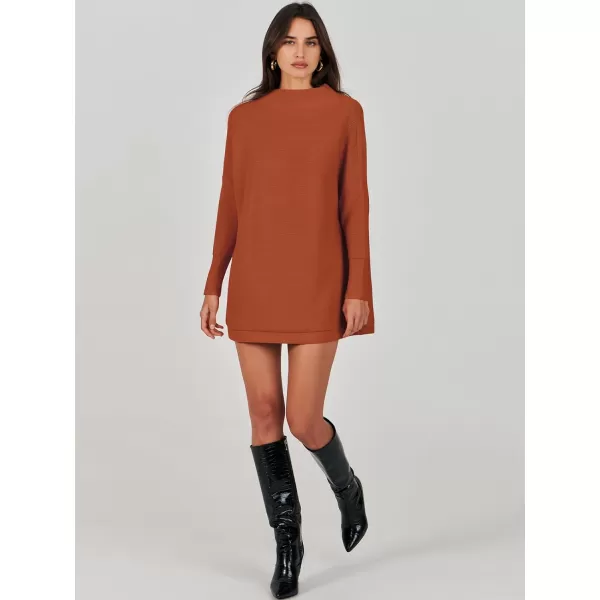 imageANRABESS Women 2023 Trendy Casual Turtleneck Batwing Sleeve Slouchy Oversized Ribbed Knit Tunic Sweaters PulloverRust