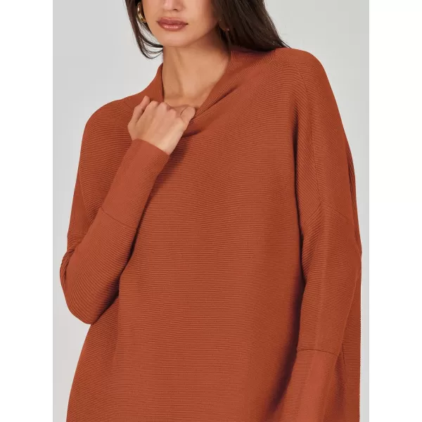 imageANRABESS Women 2023 Trendy Casual Turtleneck Batwing Sleeve Slouchy Oversized Ribbed Knit Tunic Sweaters PulloverRust
