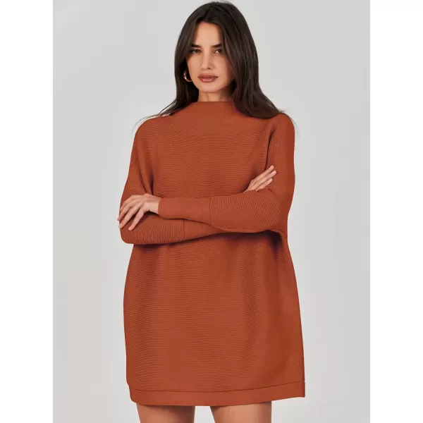 imageANRABESS Women 2023 Trendy Casual Turtleneck Batwing Sleeve Slouchy Oversized Ribbed Knit Tunic Sweaters PulloverRust