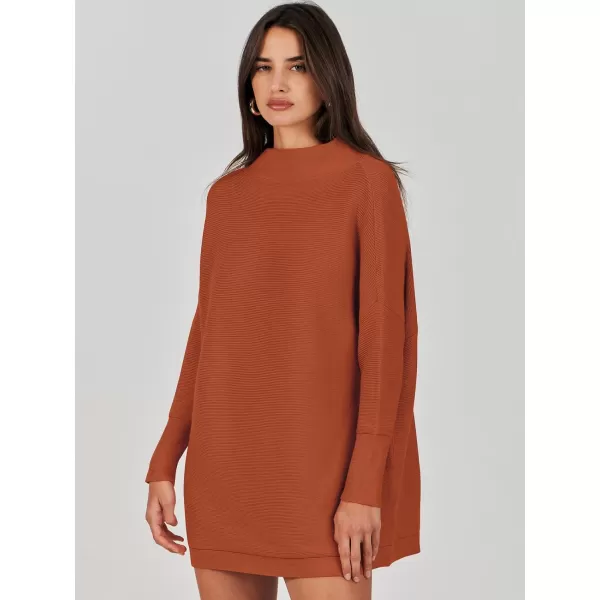 imageANRABESS Women 2023 Trendy Casual Turtleneck Batwing Sleeve Slouchy Oversized Ribbed Knit Tunic Sweaters PulloverRust