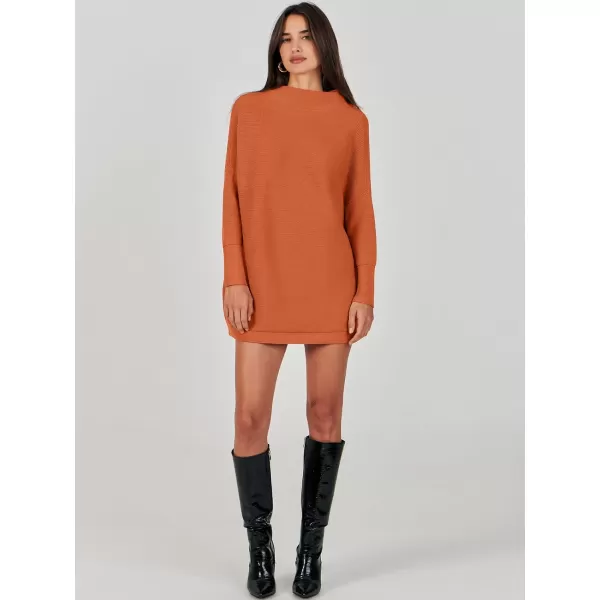 imageANRABESS Women 2023 Trendy Casual Turtleneck Batwing Sleeve Slouchy Oversized Ribbed Knit Tunic Sweaters PulloverRust Orange