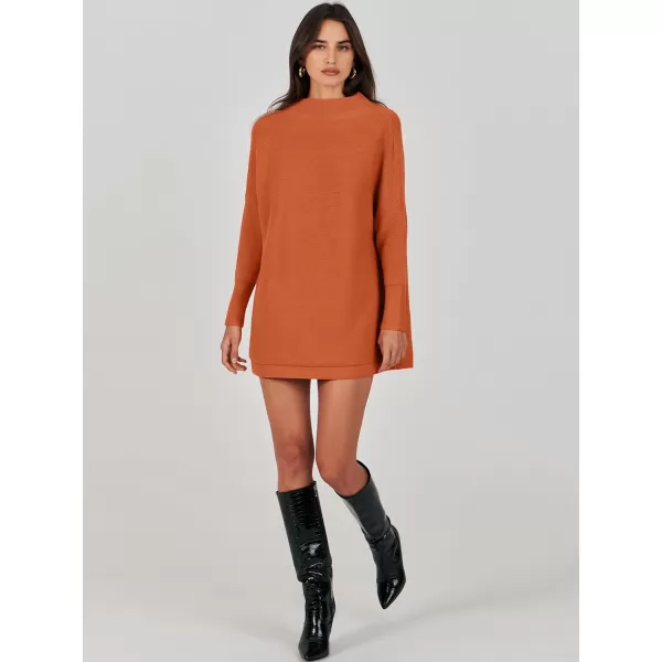 imageANRABESS Women 2023 Trendy Casual Turtleneck Batwing Sleeve Slouchy Oversized Ribbed Knit Tunic Sweaters PulloverRust Orange
