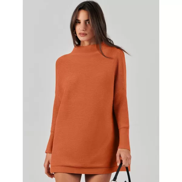 imageANRABESS Women 2023 Trendy Casual Turtleneck Batwing Sleeve Slouchy Oversized Ribbed Knit Tunic Sweaters PulloverRust Orange