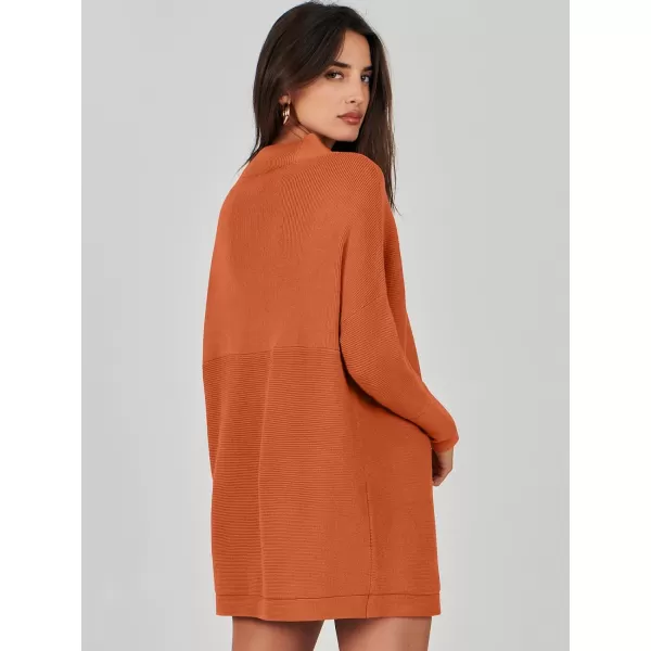 imageANRABESS Women 2023 Trendy Casual Turtleneck Batwing Sleeve Slouchy Oversized Ribbed Knit Tunic Sweaters PulloverRust Orange