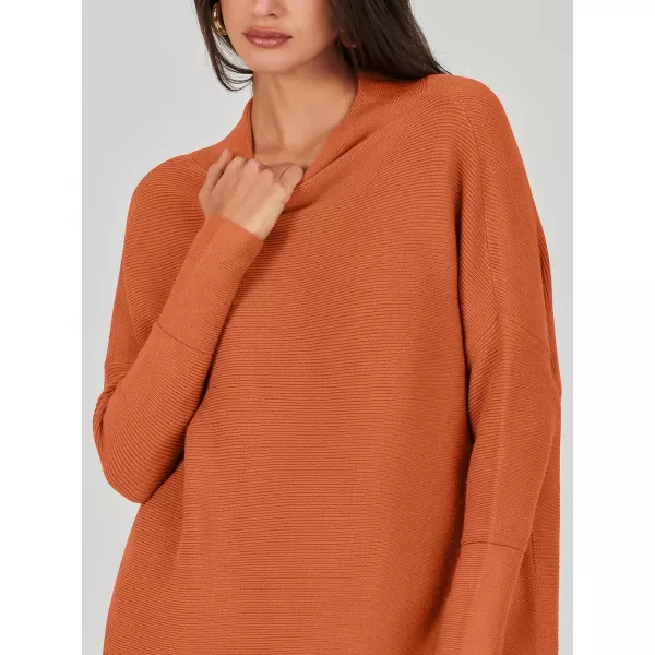 imageANRABESS Women 2023 Trendy Casual Turtleneck Batwing Sleeve Slouchy Oversized Ribbed Knit Tunic Sweaters PulloverRust Orange