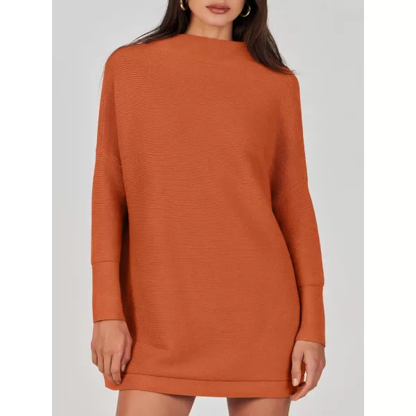 imageANRABESS Women 2023 Trendy Casual Turtleneck Batwing Sleeve Slouchy Oversized Ribbed Knit Tunic Sweaters PulloverRust Orange