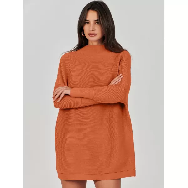 imageANRABESS Women 2023 Trendy Casual Turtleneck Batwing Sleeve Slouchy Oversized Ribbed Knit Tunic Sweaters PulloverRust Orange