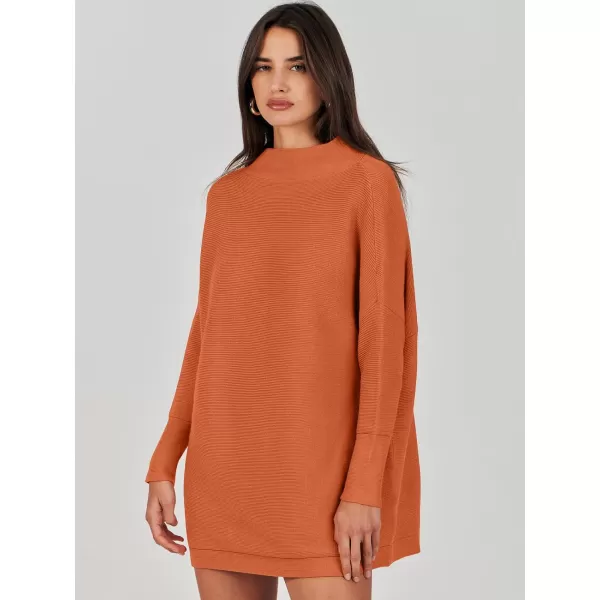 imageANRABESS Women 2023 Trendy Casual Turtleneck Batwing Sleeve Slouchy Oversized Ribbed Knit Tunic Sweaters PulloverRust Orange