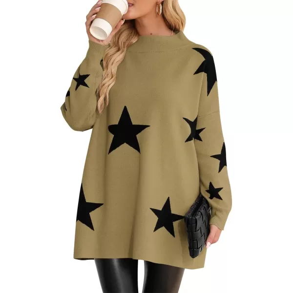 imageANRABESS Women 2023 Trendy Casual Turtleneck Batwing Sleeve Slouchy Oversized Ribbed Knit Tunic Sweaters PulloverStar Black