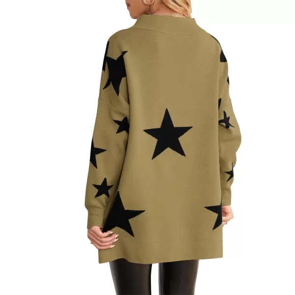 imageANRABESS Women 2023 Trendy Casual Turtleneck Batwing Sleeve Slouchy Oversized Ribbed Knit Tunic Sweaters PulloverStar Black