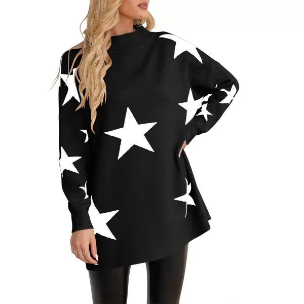 imageANRABESS Women 2023 Trendy Casual Turtleneck Batwing Sleeve Slouchy Oversized Ribbed Knit Tunic Sweaters PulloverStar White