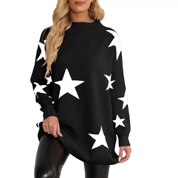 imageANRABESS Women 2023 Trendy Casual Turtleneck Batwing Sleeve Slouchy Oversized Ribbed Knit Tunic Sweaters PulloverStar White