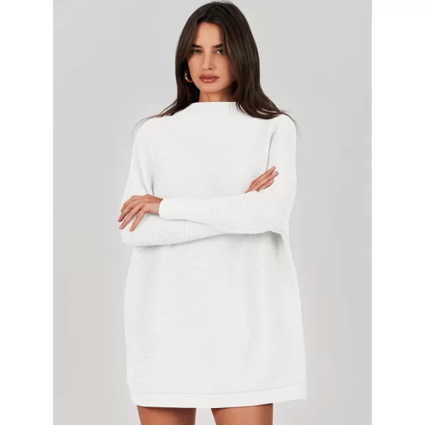 imageANRABESS Women 2023 Trendy Casual Turtleneck Batwing Sleeve Slouchy Oversized Ribbed Knit Tunic Sweaters PulloverWhite