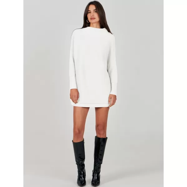 imageANRABESS Women 2023 Trendy Casual Turtleneck Batwing Sleeve Slouchy Oversized Ribbed Knit Tunic Sweaters PulloverWhite