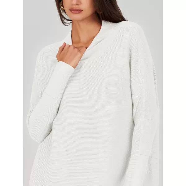 imageANRABESS Women 2023 Trendy Casual Turtleneck Batwing Sleeve Slouchy Oversized Ribbed Knit Tunic Sweaters PulloverWhite