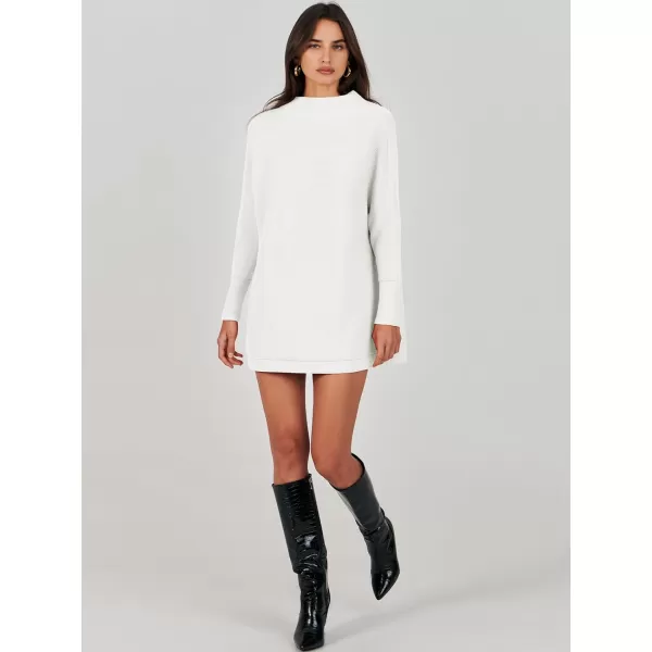 imageANRABESS Women 2023 Trendy Casual Turtleneck Batwing Sleeve Slouchy Oversized Ribbed Knit Tunic Sweaters PulloverWhite