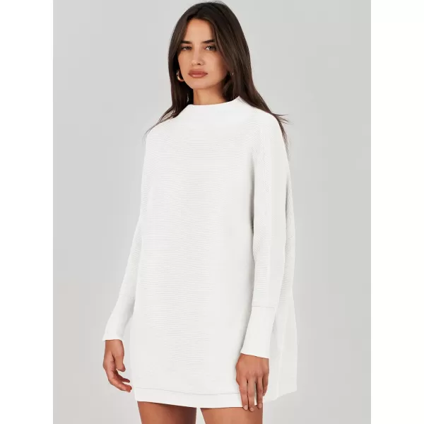 imageANRABESS Women 2023 Trendy Casual Turtleneck Batwing Sleeve Slouchy Oversized Ribbed Knit Tunic Sweaters PulloverWhite