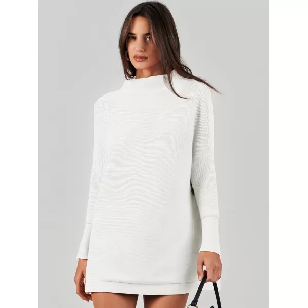 imageANRABESS Women 2023 Trendy Casual Turtleneck Batwing Sleeve Slouchy Oversized Ribbed Knit Tunic Sweaters PulloverWhite