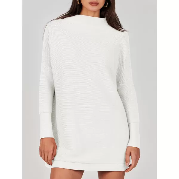 imageANRABESS Women 2023 Trendy Casual Turtleneck Batwing Sleeve Slouchy Oversized Ribbed Knit Tunic Sweaters PulloverWhite