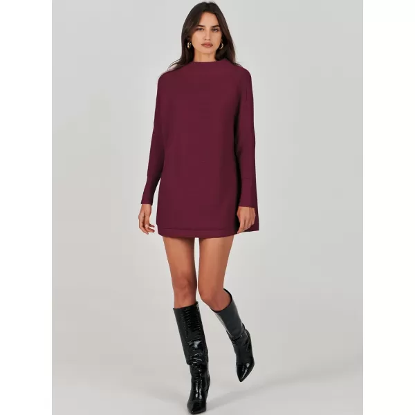 imageANRABESS Women 2023 Trendy Casual Turtleneck Batwing Sleeve Slouchy Oversized Ribbed Knit Tunic Sweaters PulloverWine Red