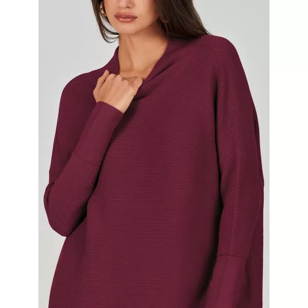 imageANRABESS Women 2023 Trendy Casual Turtleneck Batwing Sleeve Slouchy Oversized Ribbed Knit Tunic Sweaters PulloverWine Red