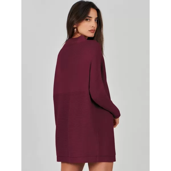 imageANRABESS Women 2023 Trendy Casual Turtleneck Batwing Sleeve Slouchy Oversized Ribbed Knit Tunic Sweaters PulloverWine Red