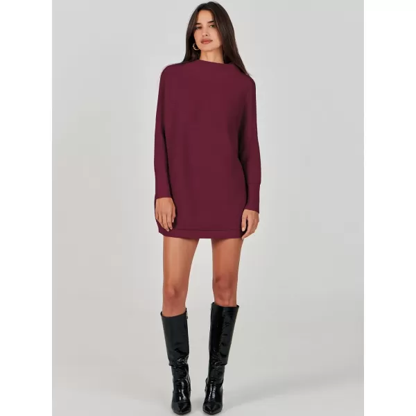imageANRABESS Women 2023 Trendy Casual Turtleneck Batwing Sleeve Slouchy Oversized Ribbed Knit Tunic Sweaters PulloverWine Red