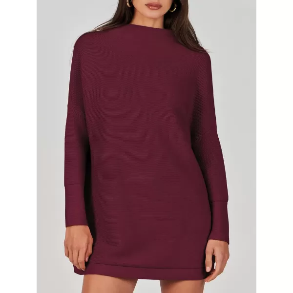 imageANRABESS Women 2023 Trendy Casual Turtleneck Batwing Sleeve Slouchy Oversized Ribbed Knit Tunic Sweaters PulloverWine Red