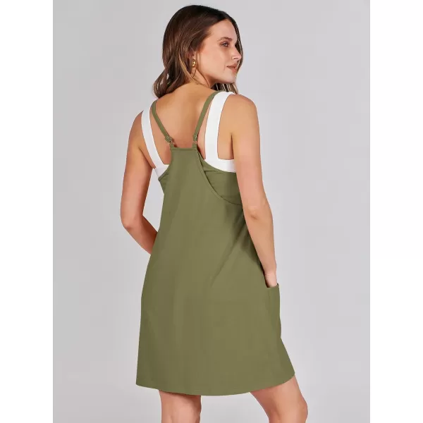 imageANRABESS Women 2024 Summer Sleeveless Mini Dress Casual Short Sundress Workout Tennis Athletic Onesie with Built in ShortsArmy Green