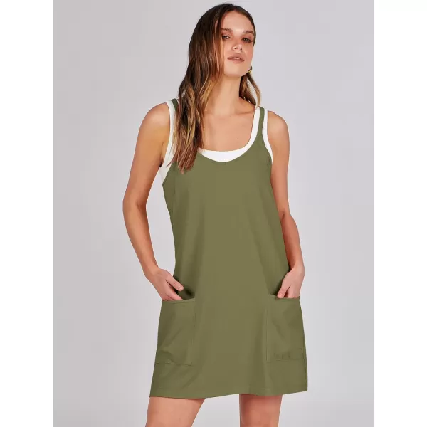 imageANRABESS Women 2024 Summer Sleeveless Mini Dress Casual Short Sundress Workout Tennis Athletic Onesie with Built in ShortsArmy Green