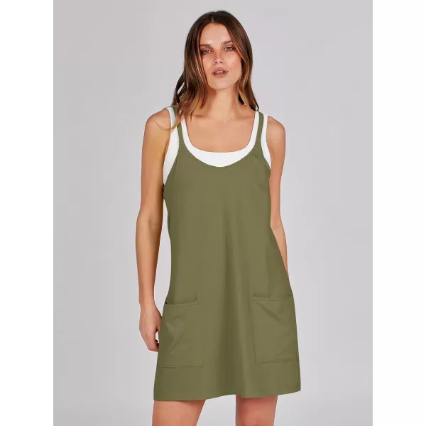 imageANRABESS Women 2024 Summer Sleeveless Mini Dress Casual Short Sundress Workout Tennis Athletic Onesie with Built in ShortsArmy Green
