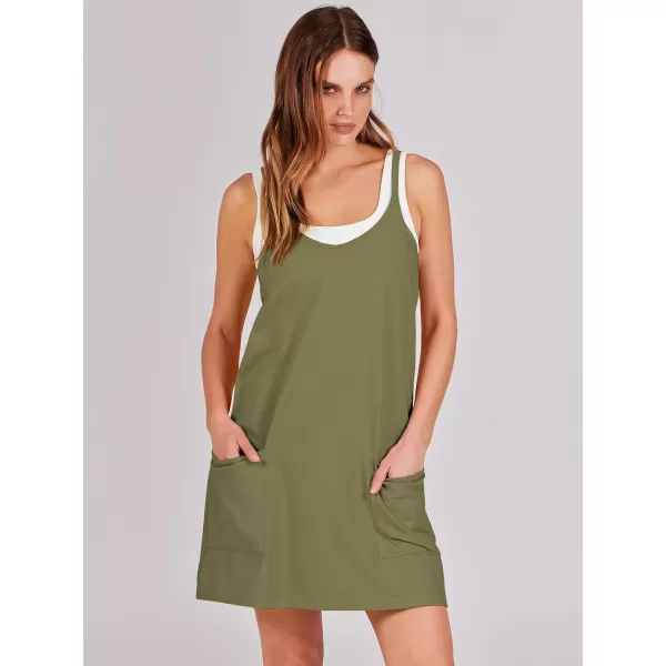 imageANRABESS Women 2024 Summer Sleeveless Mini Dress Casual Short Sundress Workout Tennis Athletic Onesie with Built in ShortsArmy Green