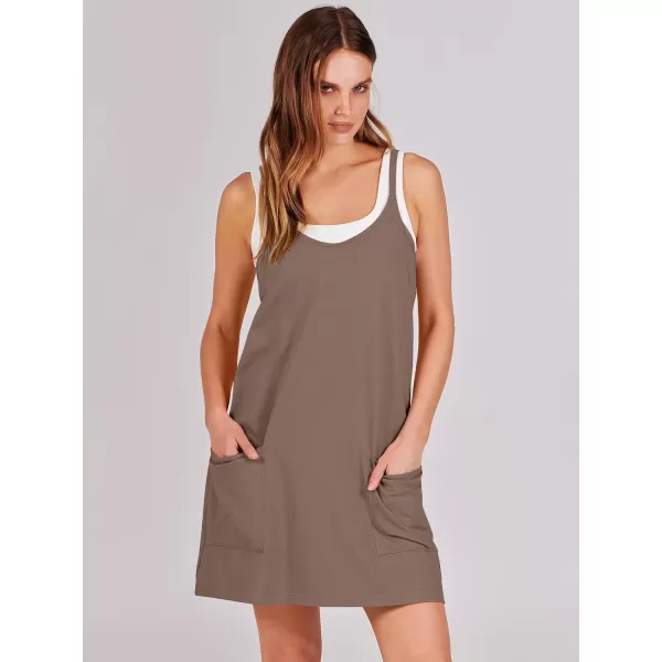 imageANRABESS Women 2024 Summer Sleeveless Mini Dress Casual Short Sundress Workout Tennis Athletic Onesie with Built in ShortsCoffee