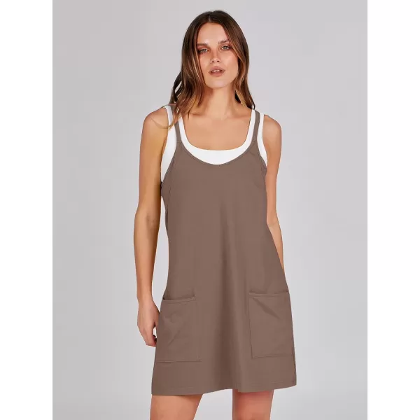 imageANRABESS Women 2024 Summer Sleeveless Mini Dress Casual Short Sundress Workout Tennis Athletic Onesie with Built in ShortsCoffee