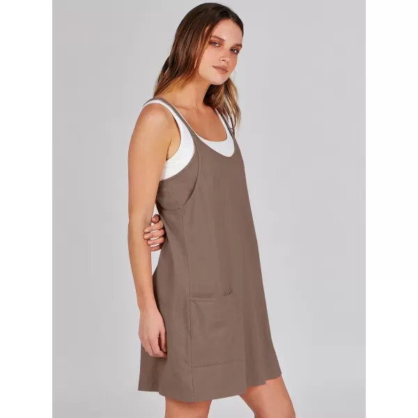 imageANRABESS Women 2024 Summer Sleeveless Mini Dress Casual Short Sundress Workout Tennis Athletic Onesie with Built in ShortsCoffee