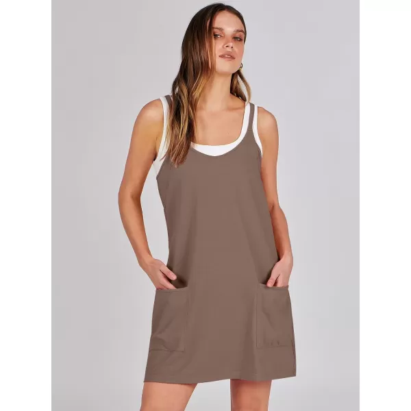 imageANRABESS Women 2024 Summer Sleeveless Mini Dress Casual Short Sundress Workout Tennis Athletic Onesie with Built in ShortsCoffee