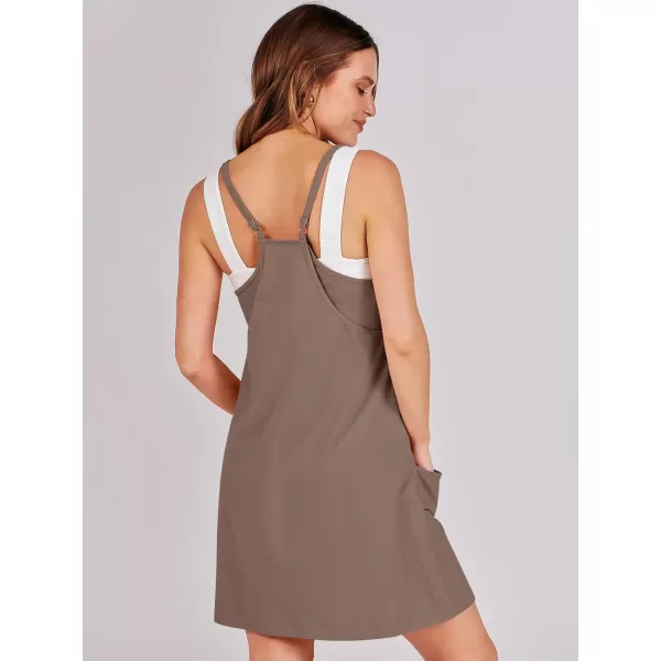 imageANRABESS Women 2024 Summer Sleeveless Mini Dress Casual Short Sundress Workout Tennis Athletic Onesie with Built in ShortsCoffee