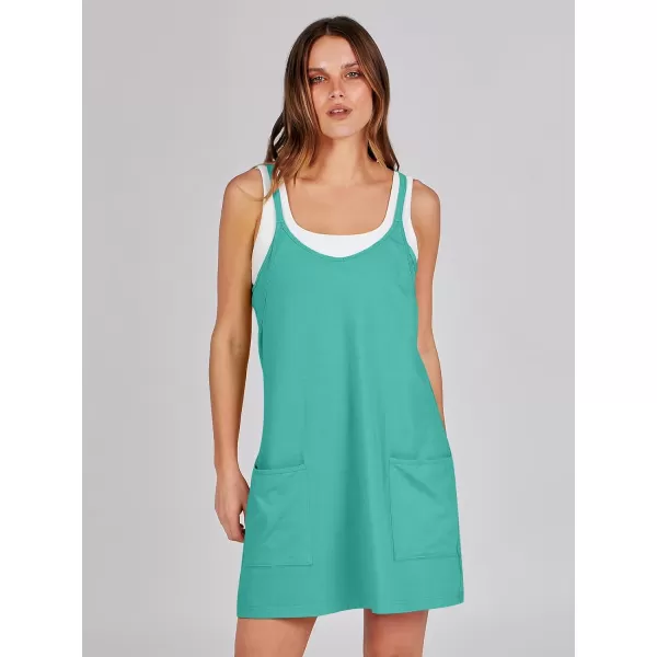 imageANRABESS Women 2024 Summer Sleeveless Mini Dress Casual Short Sundress Workout Tennis Athletic Onesie with Built in ShortsCyan