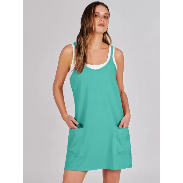 imageANRABESS Women 2024 Summer Sleeveless Mini Dress Casual Short Sundress Workout Tennis Athletic Onesie with Built in ShortsCyan