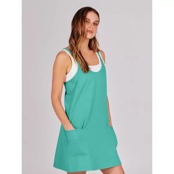 imageANRABESS Women 2024 Summer Sleeveless Mini Dress Casual Short Sundress Workout Tennis Athletic Onesie with Built in ShortsCyan