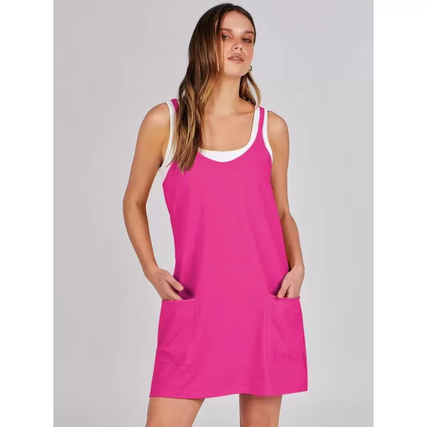 imageANRABESS Women 2024 Summer Sleeveless Mini Dress Casual Short Sundress Workout Tennis Athletic Onesie with Built in ShortsHot Pink