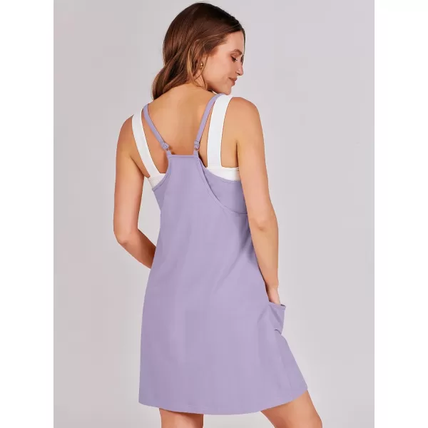 imageANRABESS Women 2024 Summer Sleeveless Mini Dress Casual Short Sundress Workout Tennis Athletic Onesie with Built in ShortsLight Purple