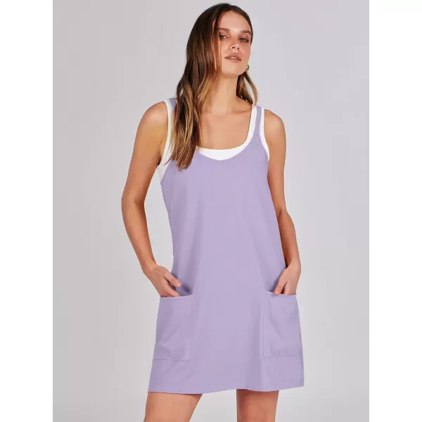imageANRABESS Women 2024 Summer Sleeveless Mini Dress Casual Short Sundress Workout Tennis Athletic Onesie with Built in ShortsLight Purple