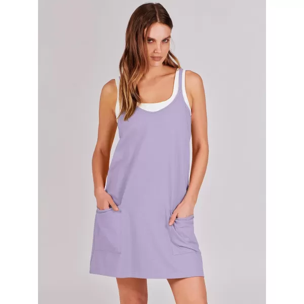 imageANRABESS Women 2024 Summer Sleeveless Mini Dress Casual Short Sundress Workout Tennis Athletic Onesie with Built in ShortsLight Purple